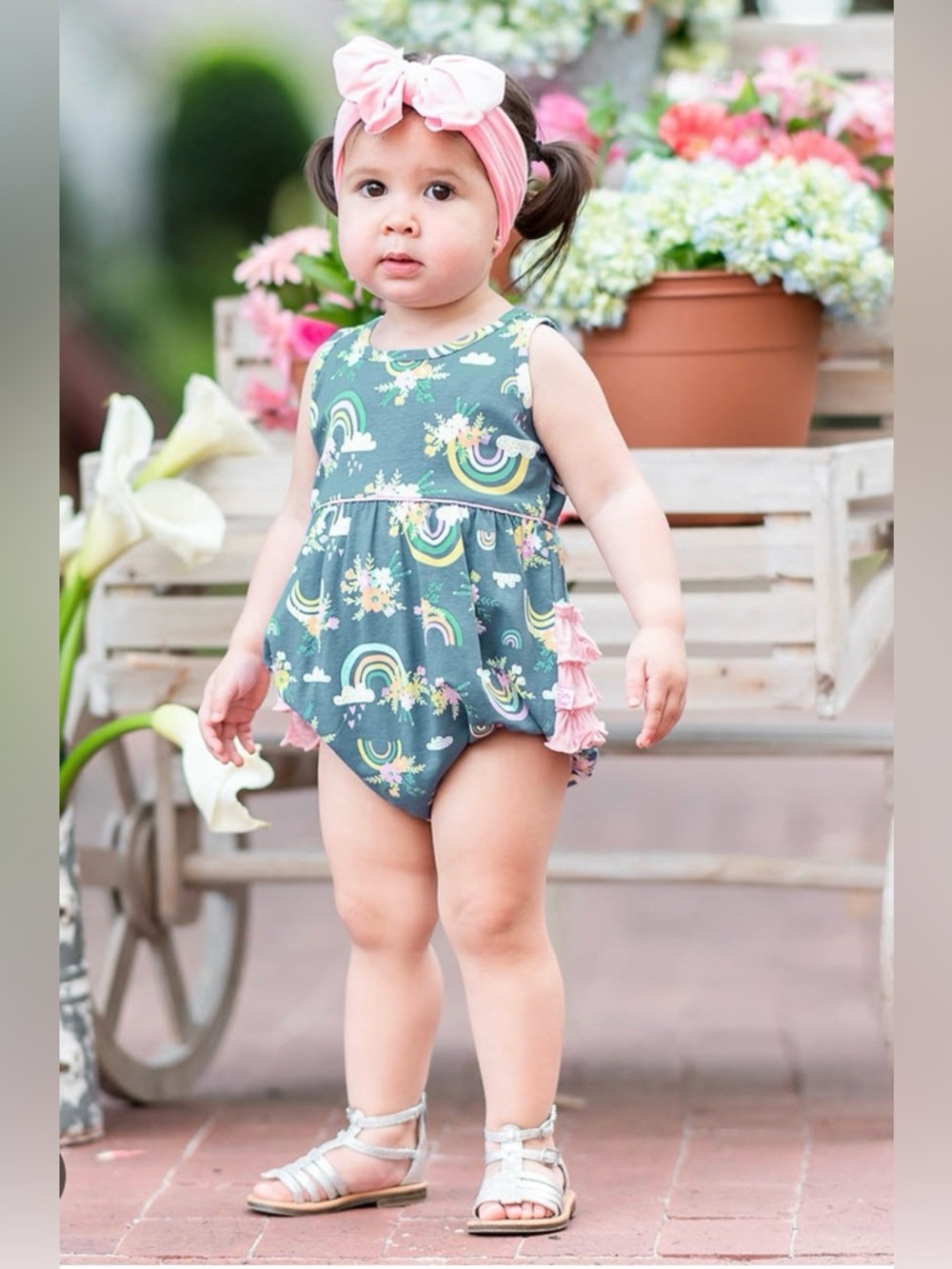 NWT Rufflebutts Floral Rainbows Tank Bubble Knit Romper